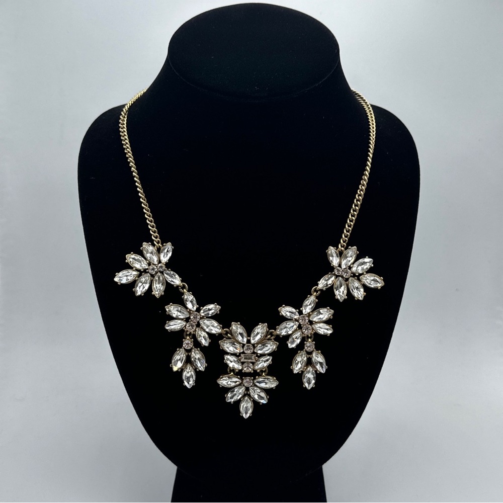J. Crew Gold-Tone Rhinestone Costume Fashion Jewelry Statement Necklace 18" #499